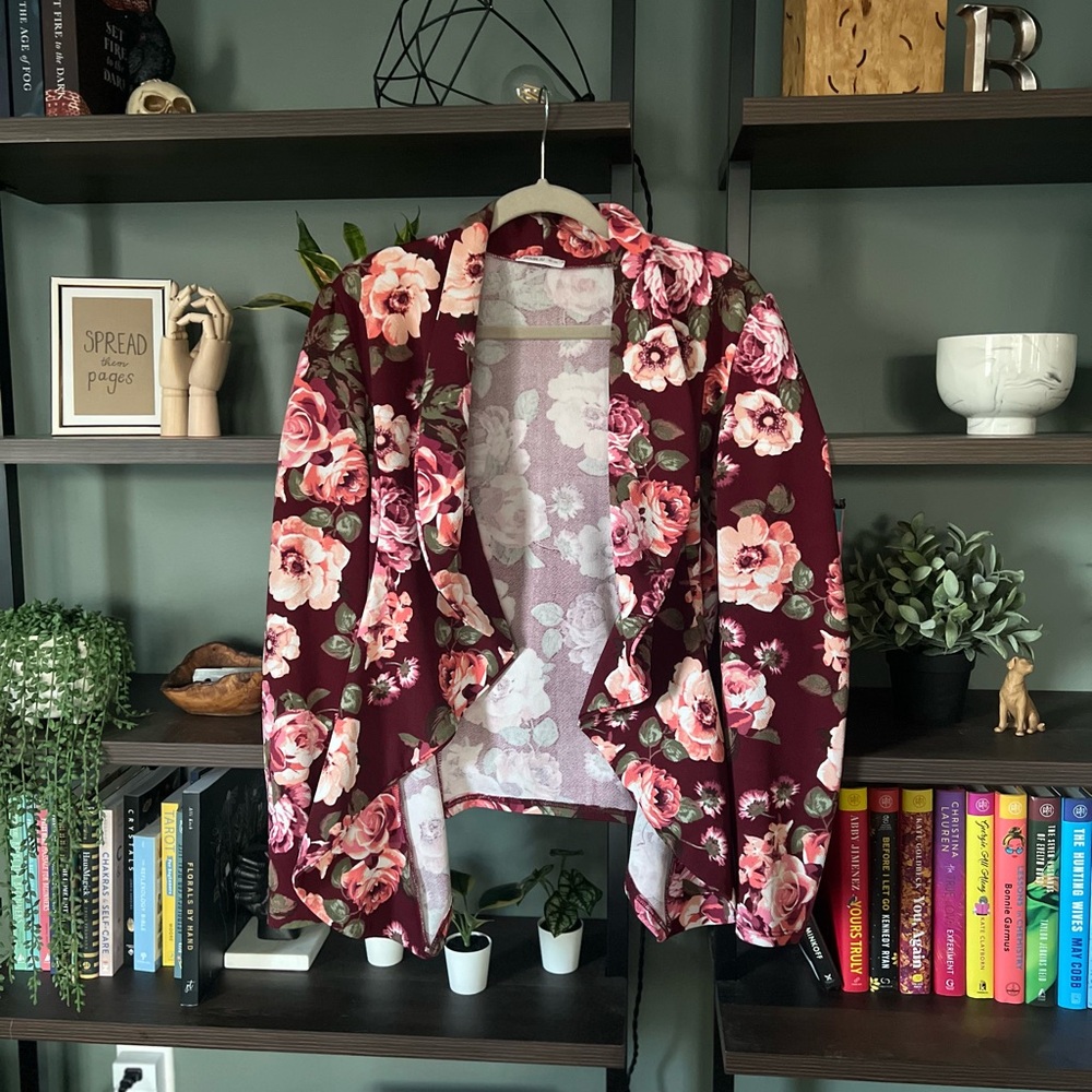 Doublju - Classic Draped Open Front Blazer - Burgundy Rose - Plus Size 2XL